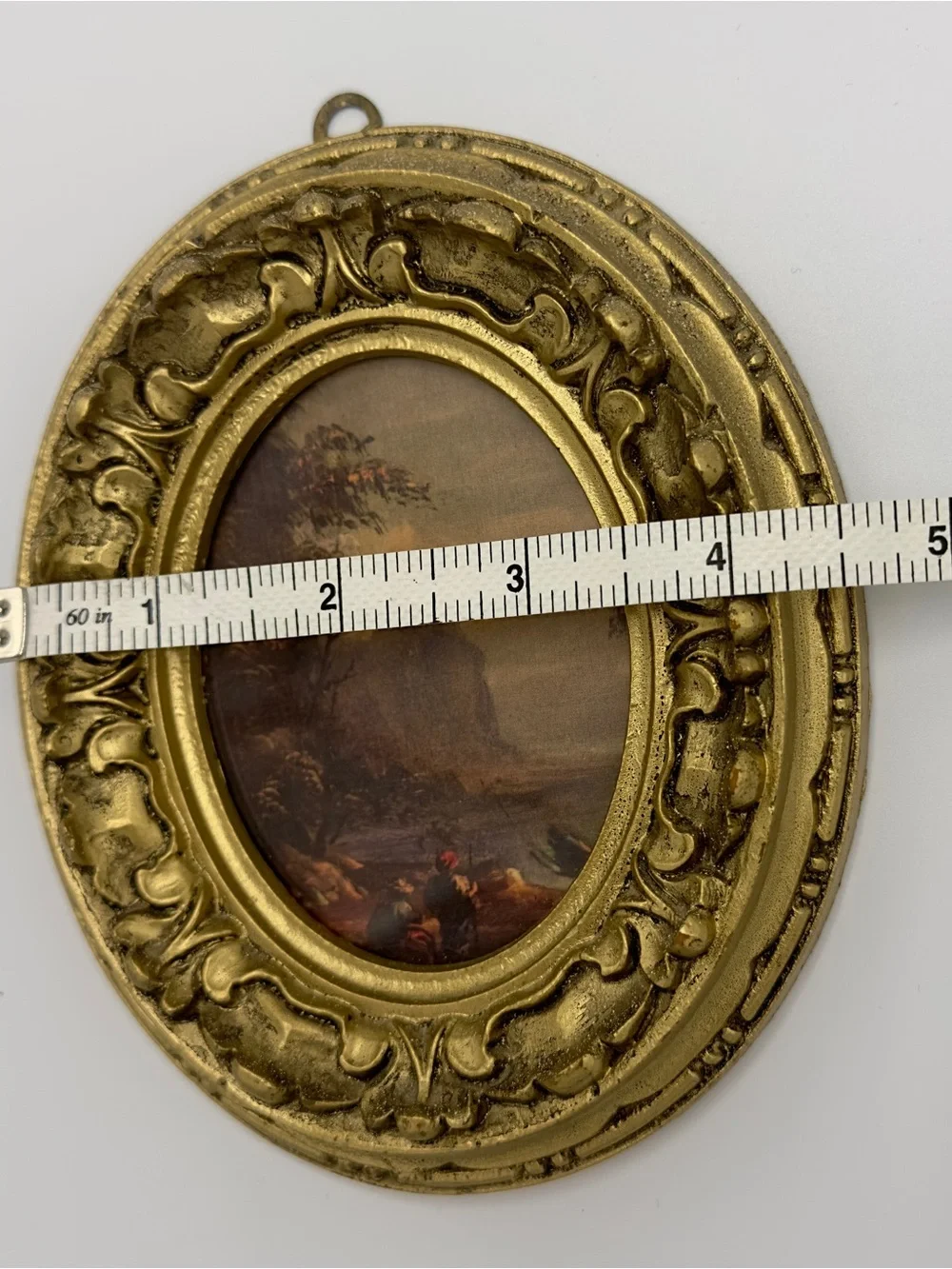 Vintage Pair Oval Gold Framed Wall Art Floral & Scenic Made in Italy